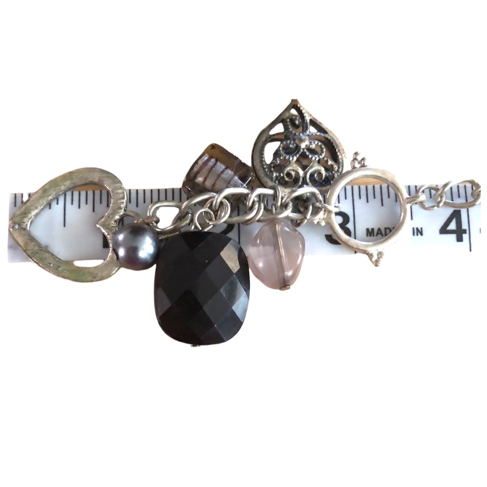 Dangle Romantic Goth Charms Toggle Silver Tone Hearts Y2K Necklace Choker - Picture 6 of 6